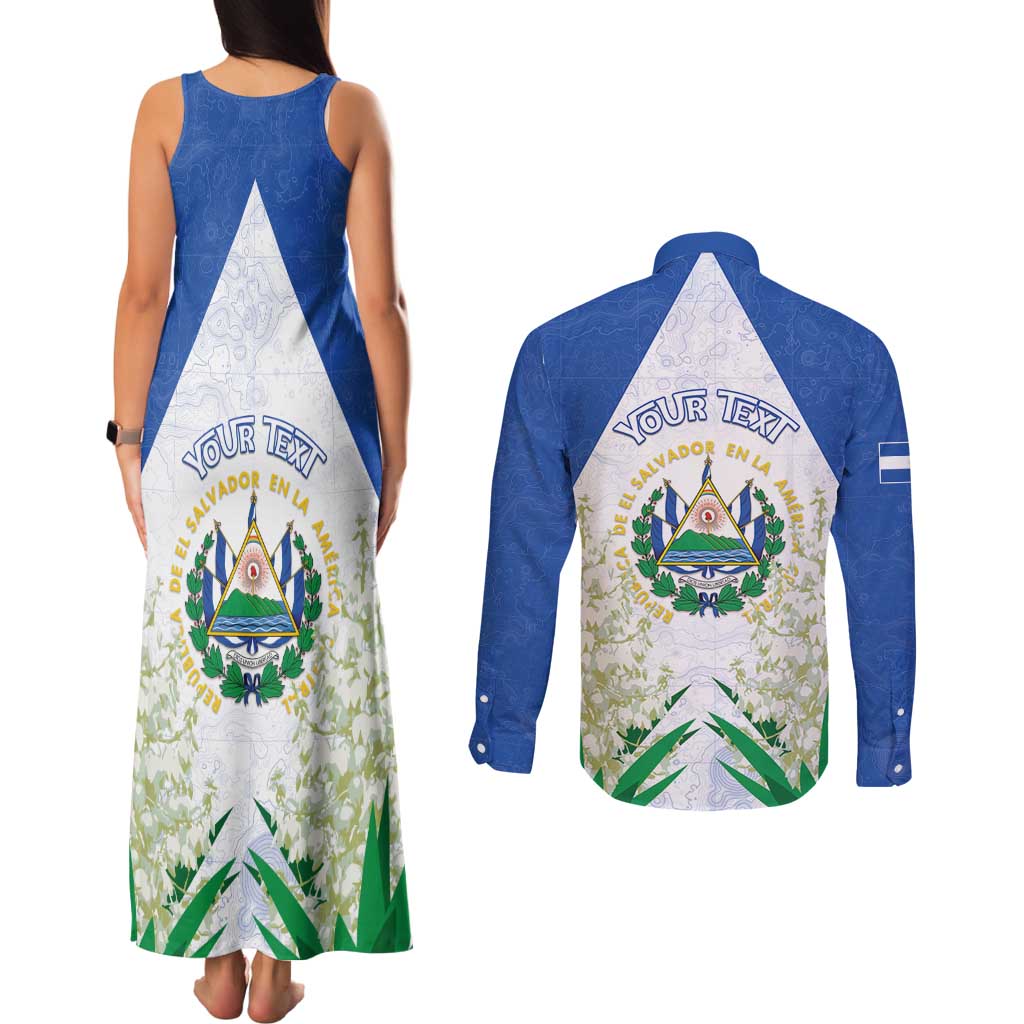 Personalized El Salvador Couples Matching Tank Maxi Dress and Long Sleeve Button Shirt Torogoz Bird Map