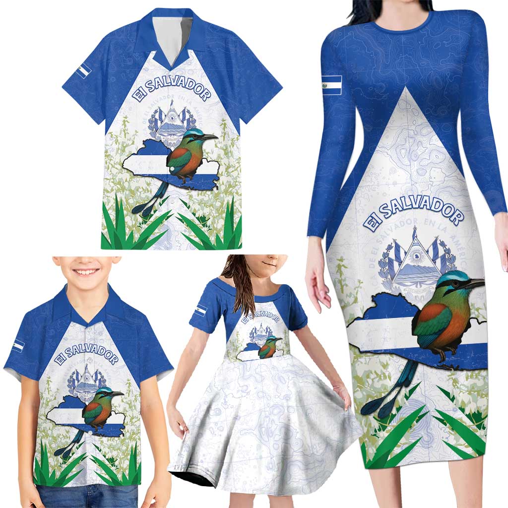 Personalized El Salvador Family Matching Long Sleeve Bodycon Dress and Hawaiian Shirt Torogoz Bird Map