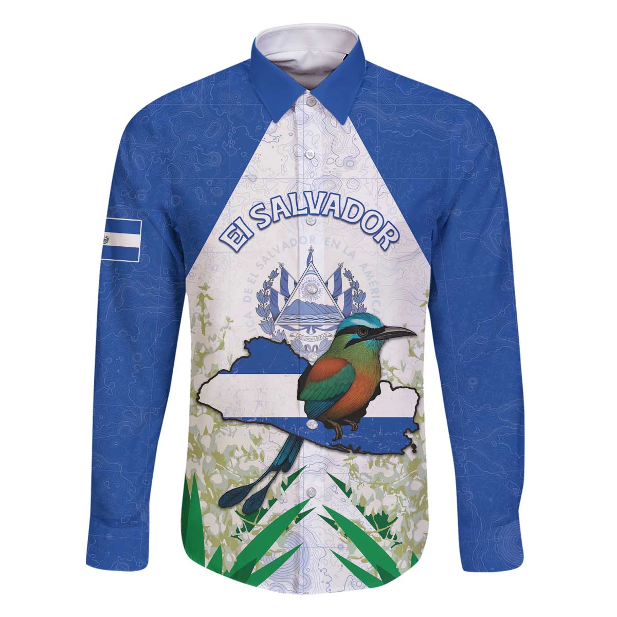 Personalized El Salvador Family Matching Off The Shoulder Long Sleeve Dress and Hawaiian Shirt Torogoz Bird Map