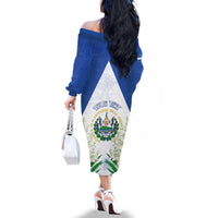 Personalized El Salvador Family Matching Off The Shoulder Long Sleeve Dress and Hawaiian Shirt Torogoz Bird Map