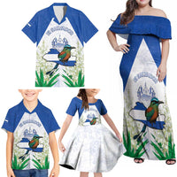 Personalized El Salvador Family Matching Off Shoulder Maxi Dress and Hawaiian Shirt Torogoz Bird Map