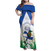 Personalized El Salvador Family Matching Off Shoulder Maxi Dress and Hawaiian Shirt Torogoz Bird Map