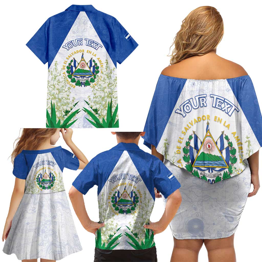 Personalized El Salvador Family Matching Off Shoulder Short Dress and Hawaiian Shirt Torogoz Bird Map