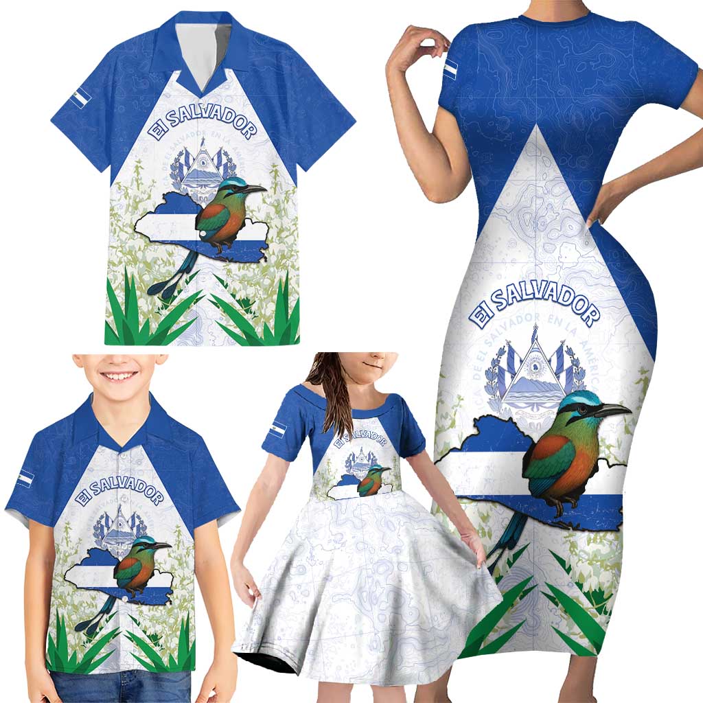 Personalized El Salvador Family Matching Short Sleeve Bodycon Dress and Hawaiian Shirt Torogoz Bird Map
