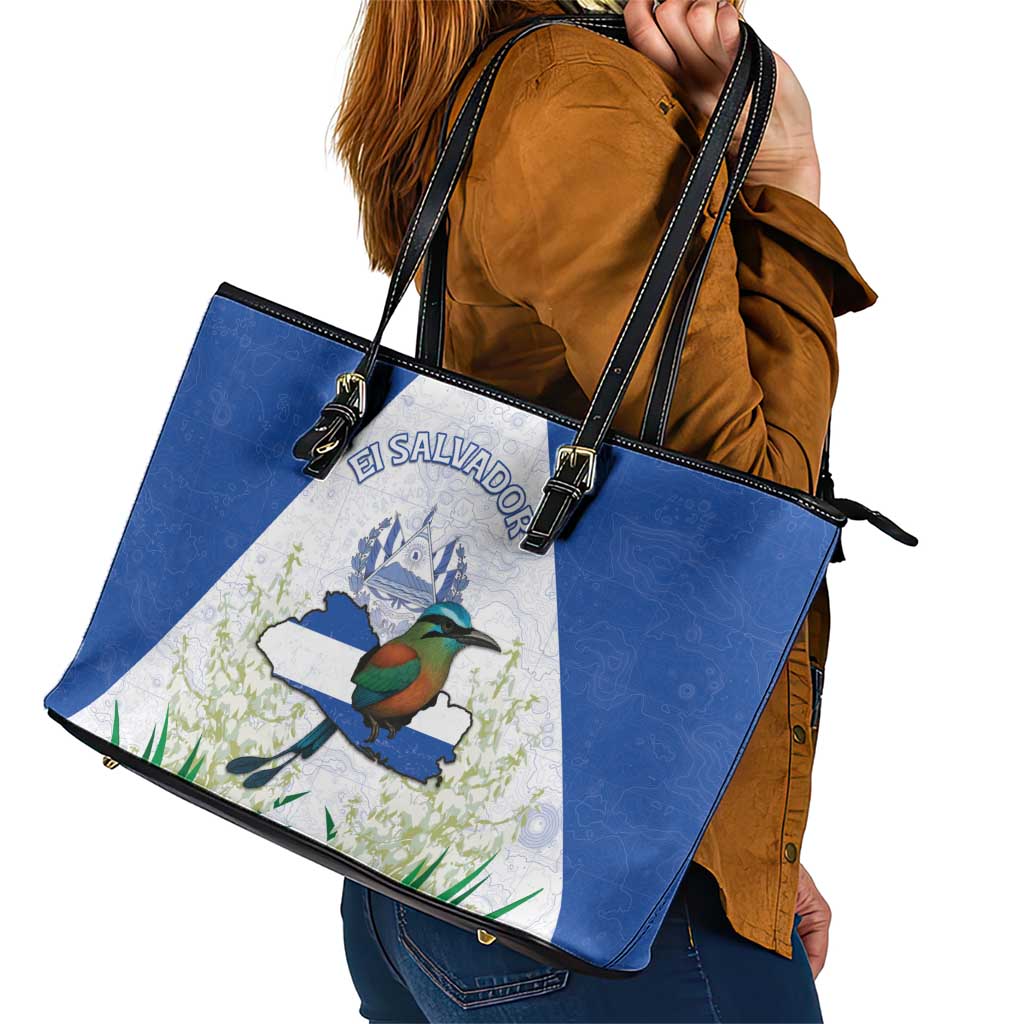 El Salvador Leather Tote Bag Torogoz Bird Map