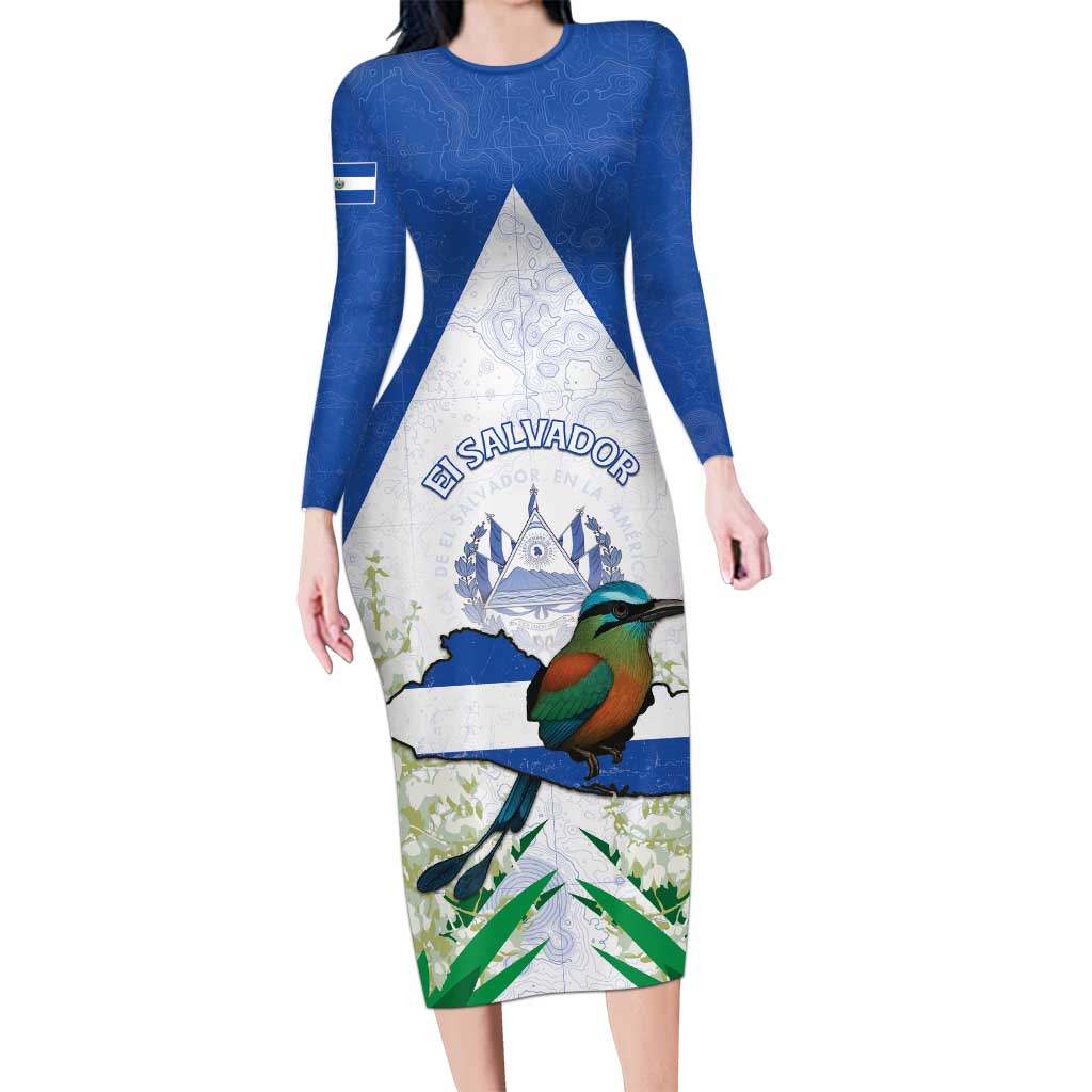 Personalized El Salvador Long Sleeve Bodycon Dress Torogoz Bird Map