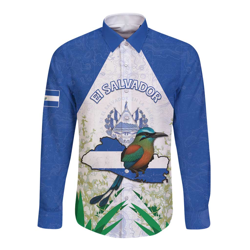 Personalized El Salvador Long Sleeve Button Shirt Torogoz Bird Map
