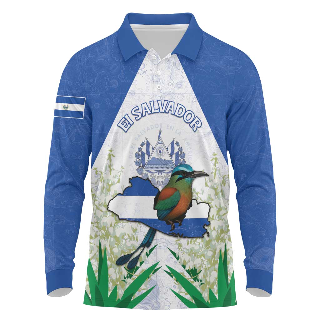 Personalized El Salvador Long Sleeve Polo Shirt Torogoz Bird Map