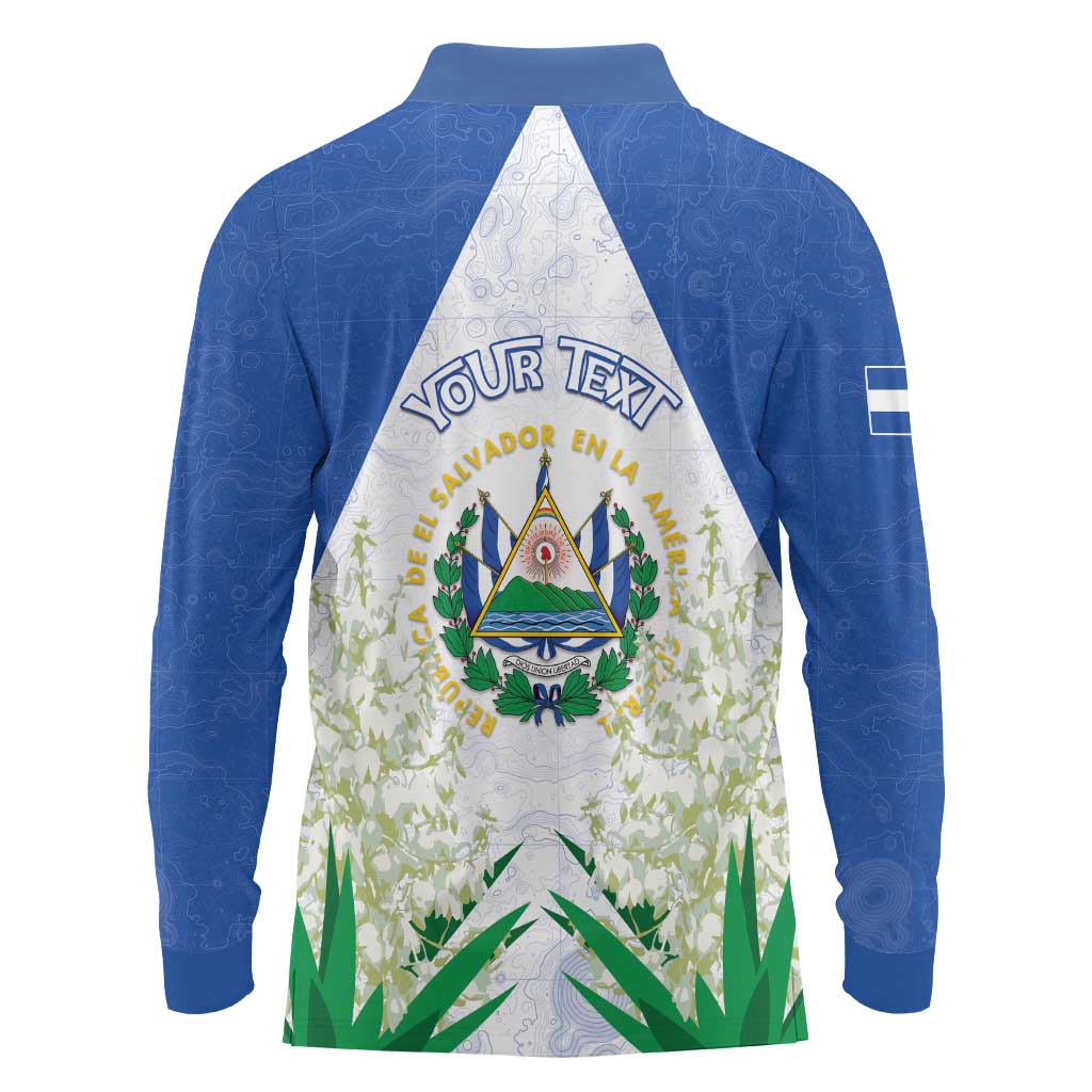 Personalized El Salvador Long Sleeve Polo Shirt Torogoz Bird Map