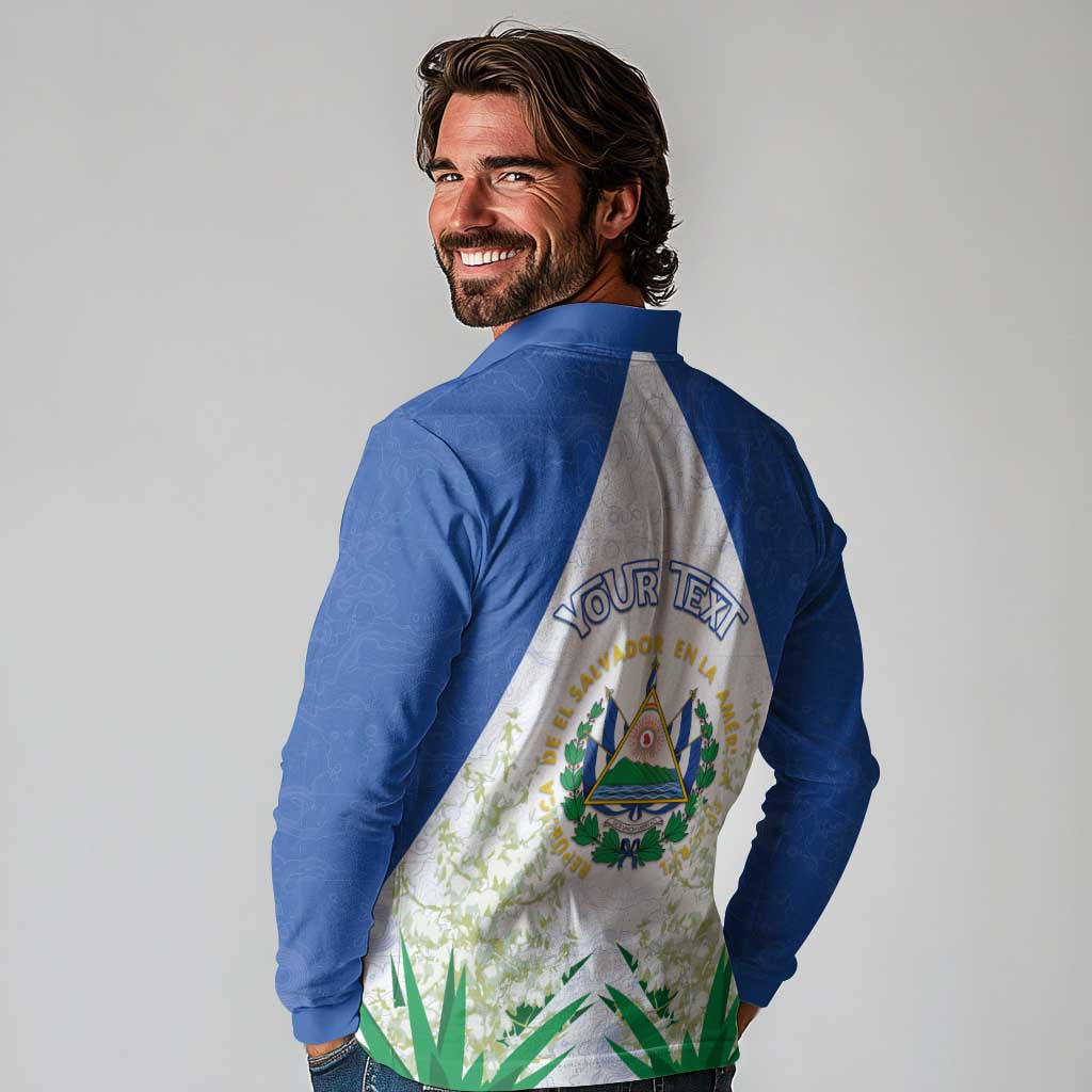 Personalized El Salvador Long Sleeve Polo Shirt Torogoz Bird Map