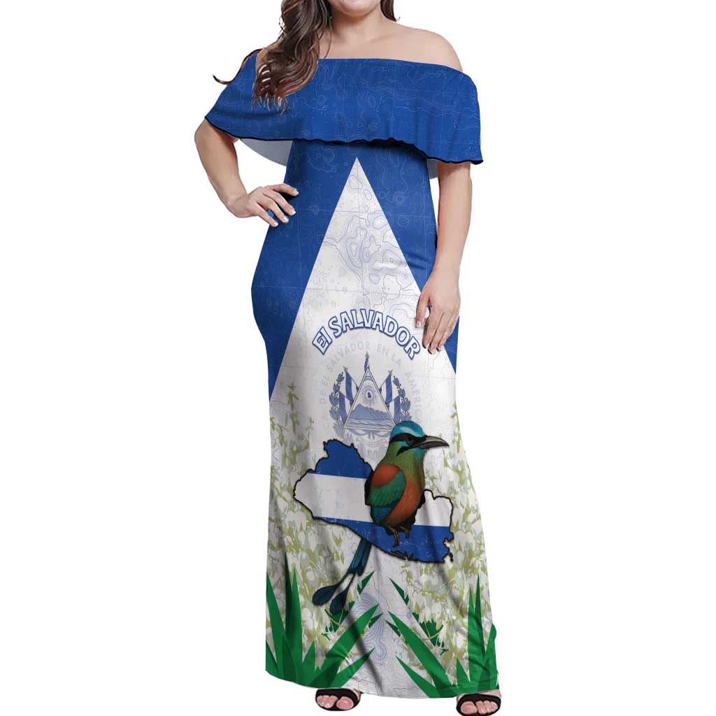 Personalized El Salvador Off Shoulder Maxi Dress Torogoz Bird Map