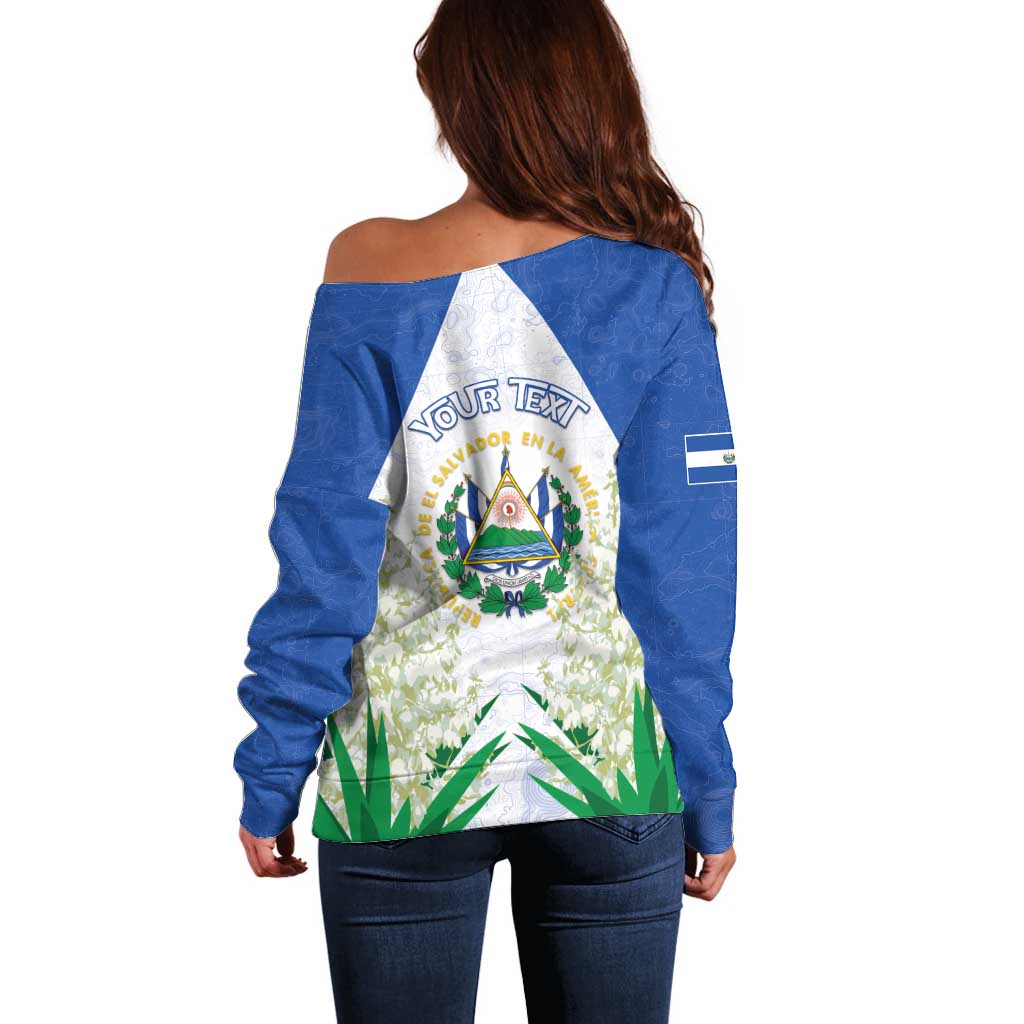 Personalized El Salvador Off Shoulder Sweater Torogoz Bird Map