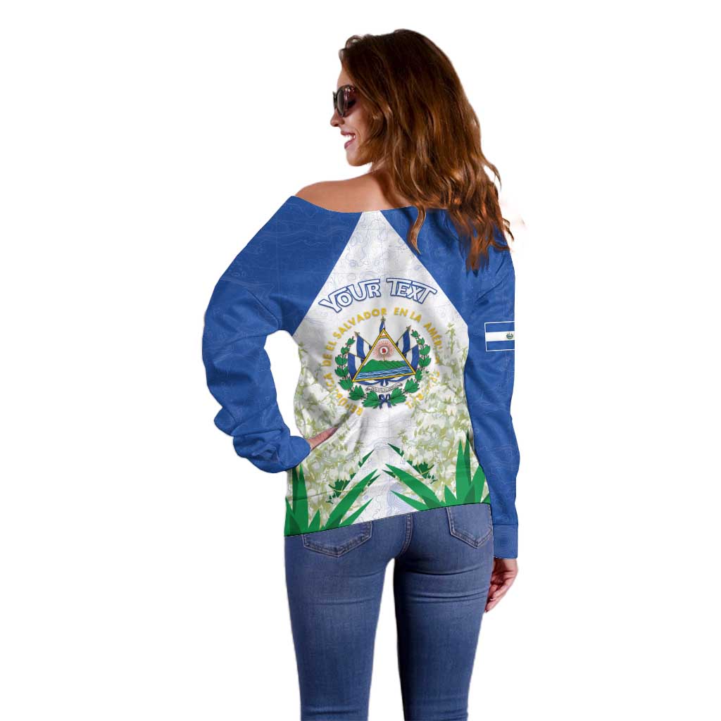Personalized El Salvador Off Shoulder Sweater Torogoz Bird Map
