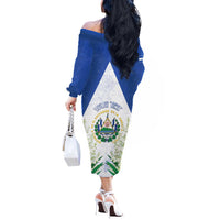Personalized El Salvador Off The Shoulder Long Sleeve Dress Torogoz Bird Map