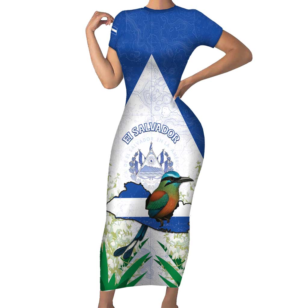 Personalized El Salvador Short Sleeve Bodycon Dress Torogoz Bird Map
