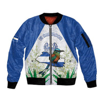 Personalized El Salvador Sleeve Zip Bomber Jacket Torogoz Bird Map