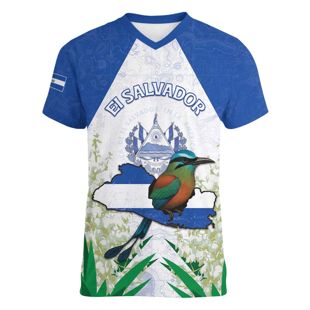 Personalized El Salvador Women V-Neck T-Shirt Torogoz Bird Map