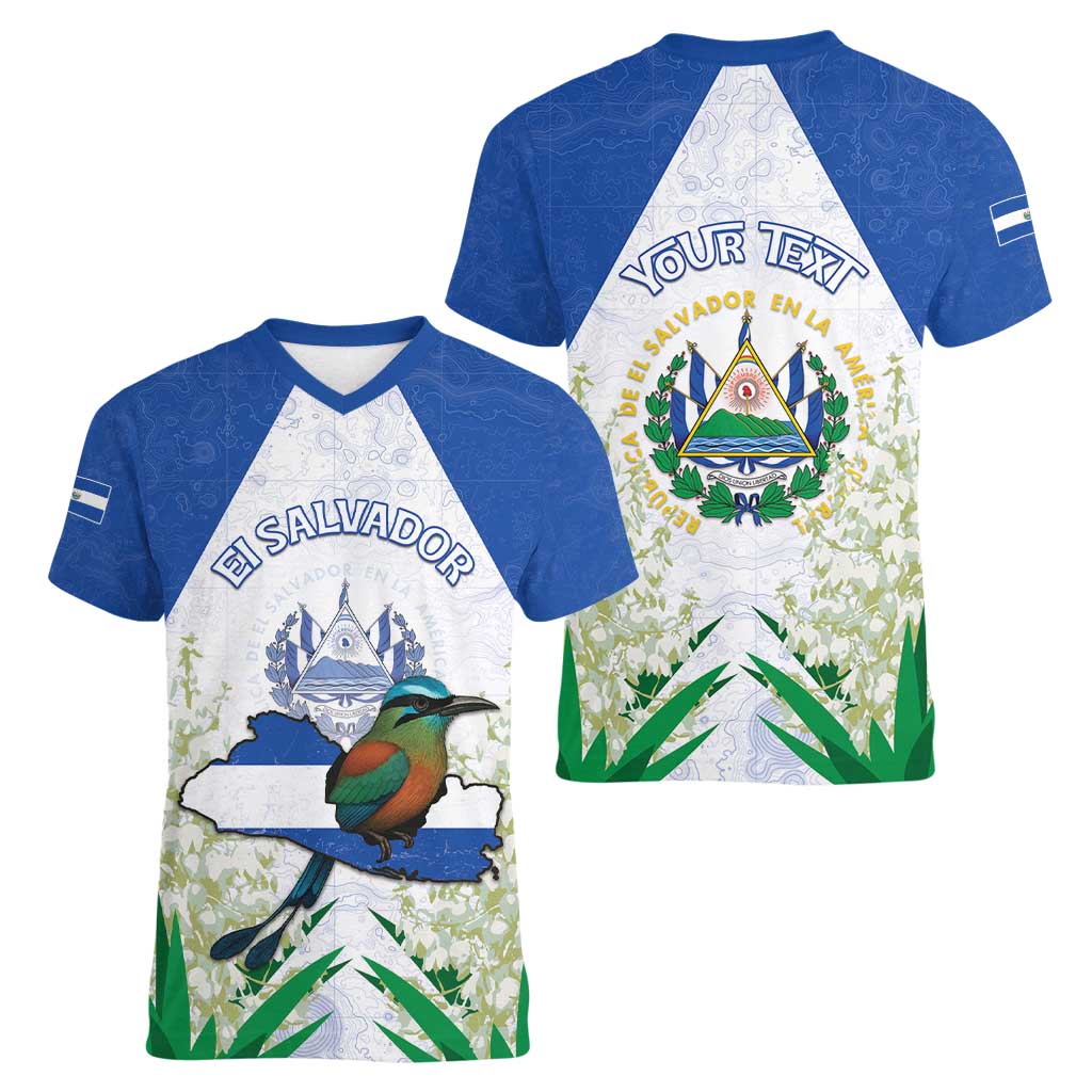 Personalized El Salvador Women V-Neck T-Shirt Torogoz Bird Map