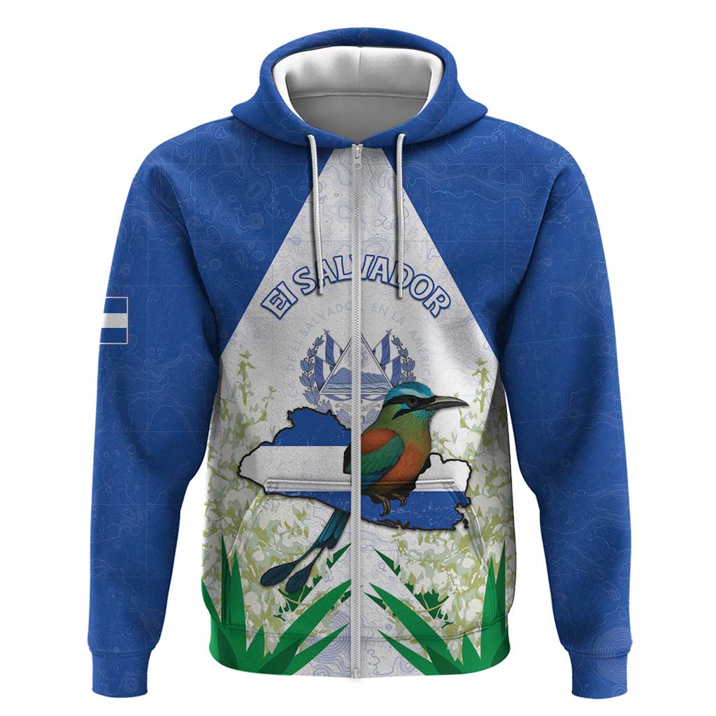 Personalized El Salvador Zip Hoodie Torogoz Bird Map