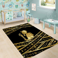 Egyptian God Ptah Area Rug Gold Mummy Wrap Hieroglyphics Patterns