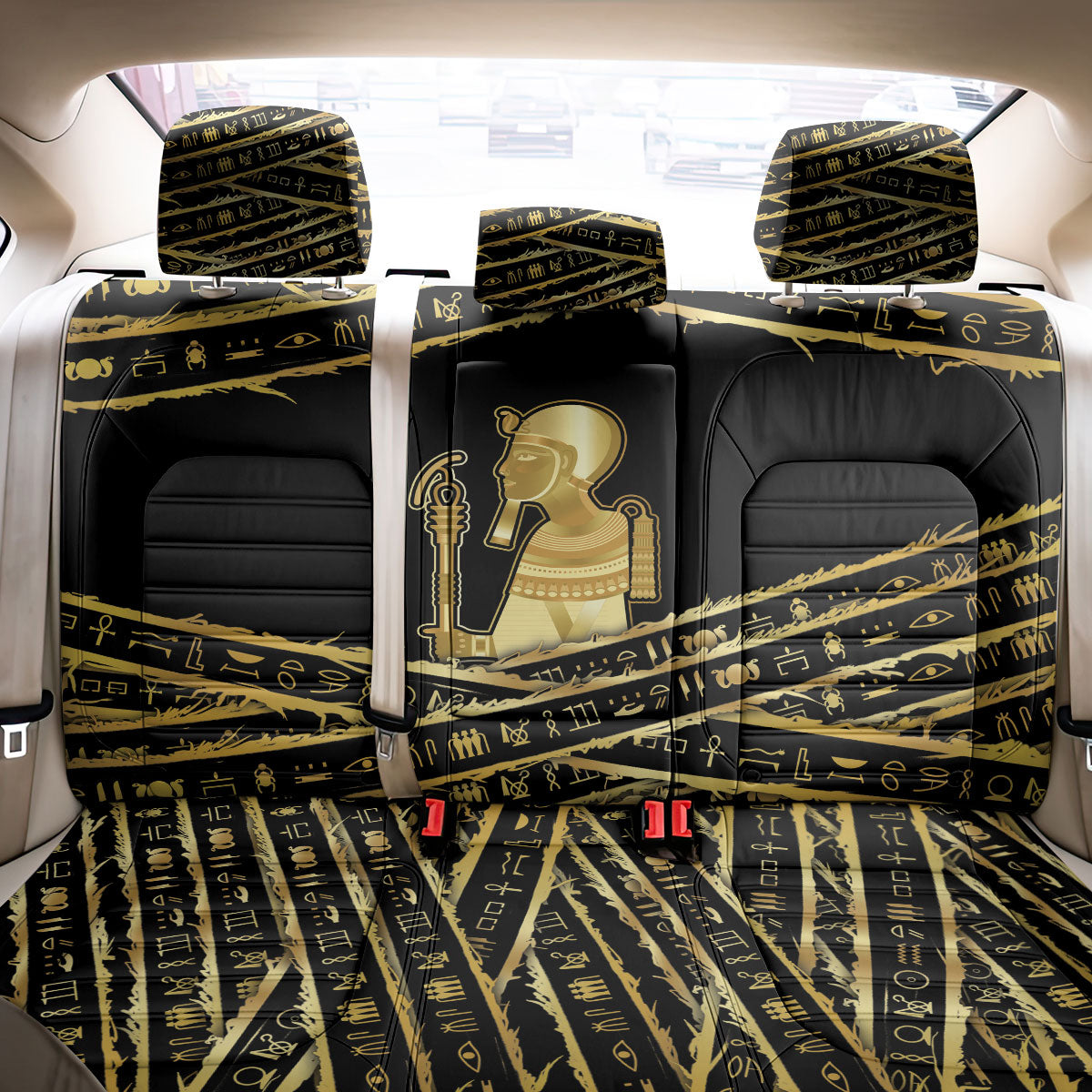 Egyptian God Ptah Back Car Seat Cover Gold Mummy Wrap Hieroglyphics Patterns