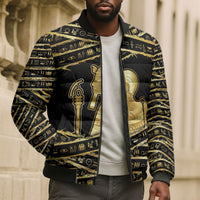 Egyptian God Ptah Bomber Puffer Jacket Gold Mummy Wrap Hieroglyphics Patterns