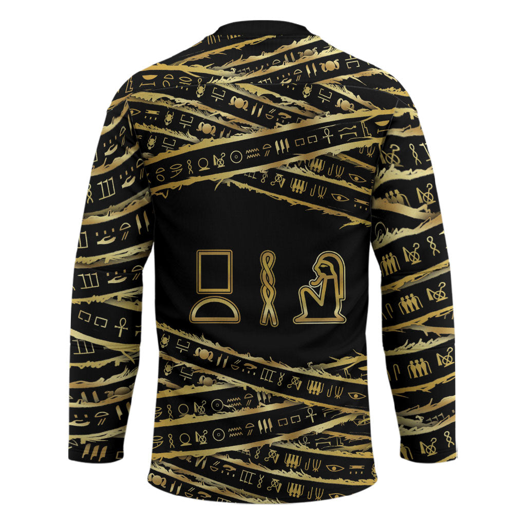 Egyptian God Ptah Hockey Jersey Gold Mummy Wrap Hieroglyphics Patterns