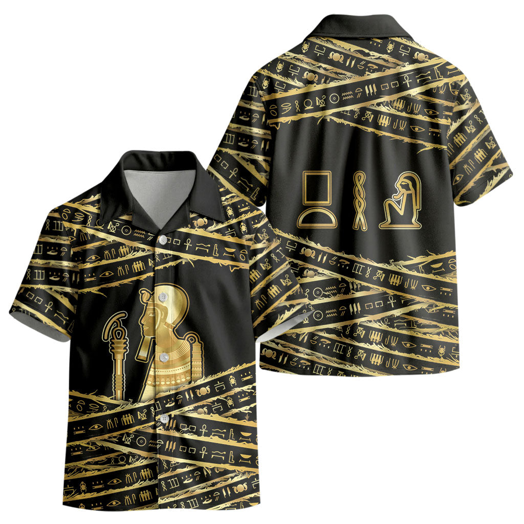 Egyptian God Ptah Kid Hawaiian Shirt Gold Mummy Wrap Hieroglyphics Patterns DT05