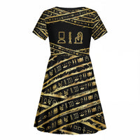 Egyptian God Ptah Kid Short Sleeve Dress Gold Mummy Wrap Hieroglyphics Patterns