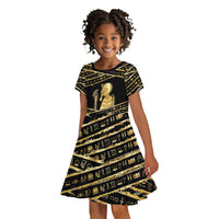 Egyptian God Ptah Kid Short Sleeve Dress Gold Mummy Wrap Hieroglyphics Patterns