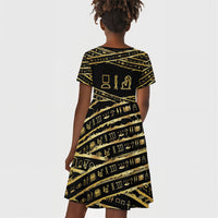 Egyptian God Ptah Kid Short Sleeve Dress Gold Mummy Wrap Hieroglyphics Patterns