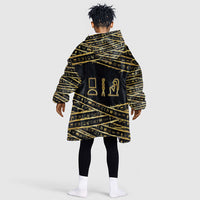 Egyptian God Ptah Kid Wearable Blanket Hoodie Gold Mummy Wrap Hieroglyphics Patterns