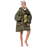 Egyptian God Ptah Kid Wearable Blanket Hoodie Gold Mummy Wrap Hieroglyphics Patterns
