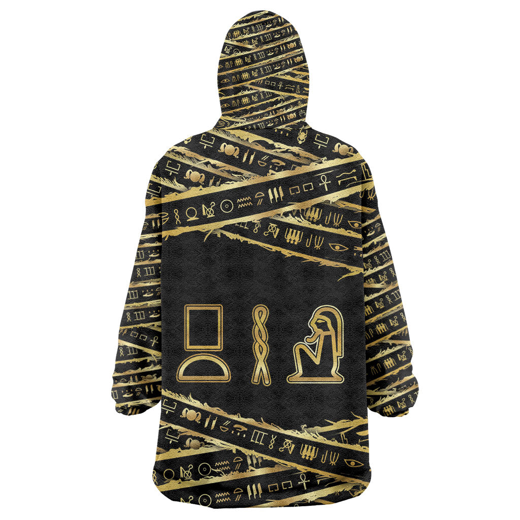 Egyptian God Ptah Kid Wearable Blanket Hoodie Gold Mummy Wrap Hieroglyphics Patterns