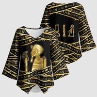 Egyptian God Ptah Kimono Sleeve Blouse Gold Mummy Wrap Hieroglyphics Patterns