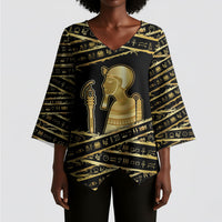 Egyptian God Ptah Kimono Sleeve Blouse Gold Mummy Wrap Hieroglyphics Patterns