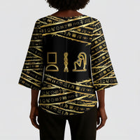Egyptian God Ptah Kimono Sleeve Blouse Gold Mummy Wrap Hieroglyphics Patterns