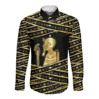 Egyptian God Ptah Long Sleeve Button Shirt Gold Mummy Wrap Hieroglyphics Patterns