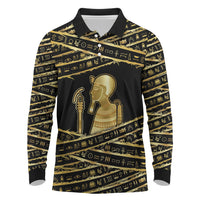 Egyptian God Ptah Long Sleeve Polo Shirt Gold Mummy Wrap Hieroglyphics Patterns