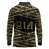 Egyptian God Ptah Long Sleeve Polo Shirt Gold Mummy Wrap Hieroglyphics Patterns