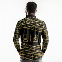 Egyptian God Ptah Long Sleeve Polo Shirt Gold Mummy Wrap Hieroglyphics Patterns