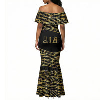 Egyptian God Ptah Mermaid Dress Gold Mummy Wrap Hieroglyphics Patterns