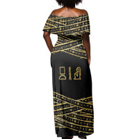 Egyptian God Ptah Off Shoulder Maxi Dress Gold Mummy Wrap Hieroglyphics Patterns
