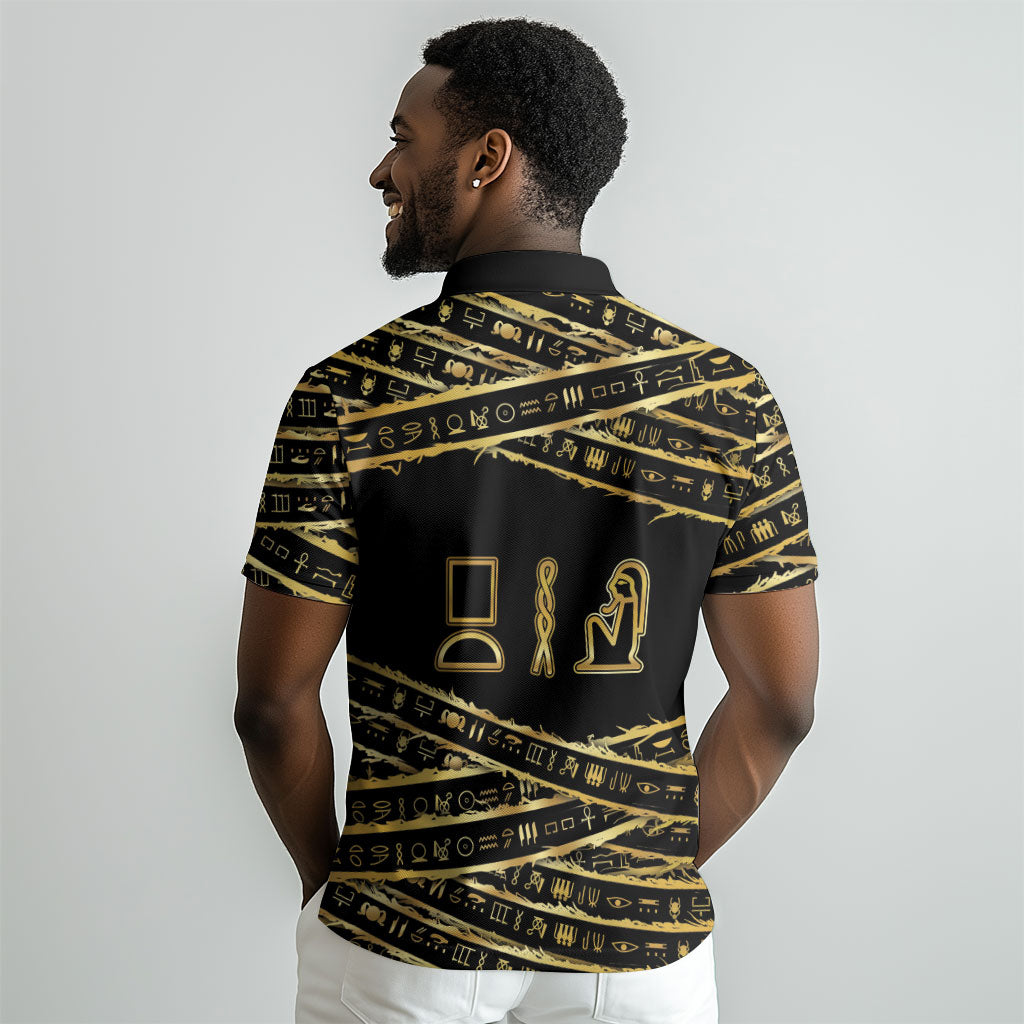 Egyptian God Ptah Polo Shirt Gold Mummy Wrap Hieroglyphics Patterns DT05