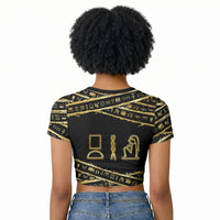 Egyptian God Ptah Raglan Cropped T shirt Gold Mummy Wrap Hieroglyphics Patterns
