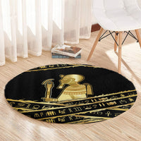 Egyptian God Ptah Round Carpet Gold Mummy Wrap Hieroglyphics Patterns