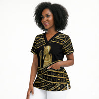 Egyptian God Ptah Scrub Top Gold Mummy Wrap Hieroglyphics Patterns