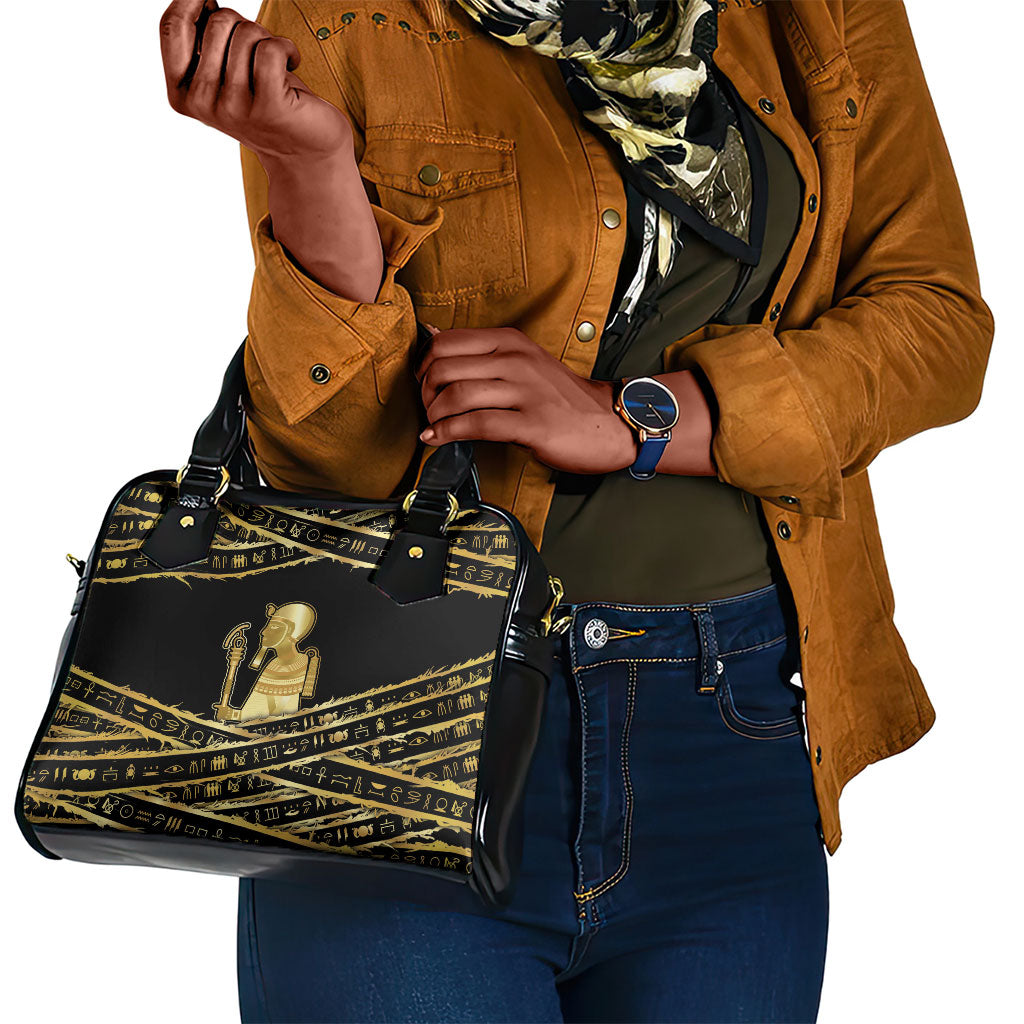 Egyptian God Ptah Shoulder Handbag Gold Mummy Wrap Hieroglyphics Patterns