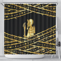Egyptian God Ptah Shower Curtain Gold Mummy Wrap Hieroglyphics Patterns