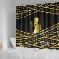 Egyptian God Ptah Shower Curtain Gold Mummy Wrap Hieroglyphics Patterns